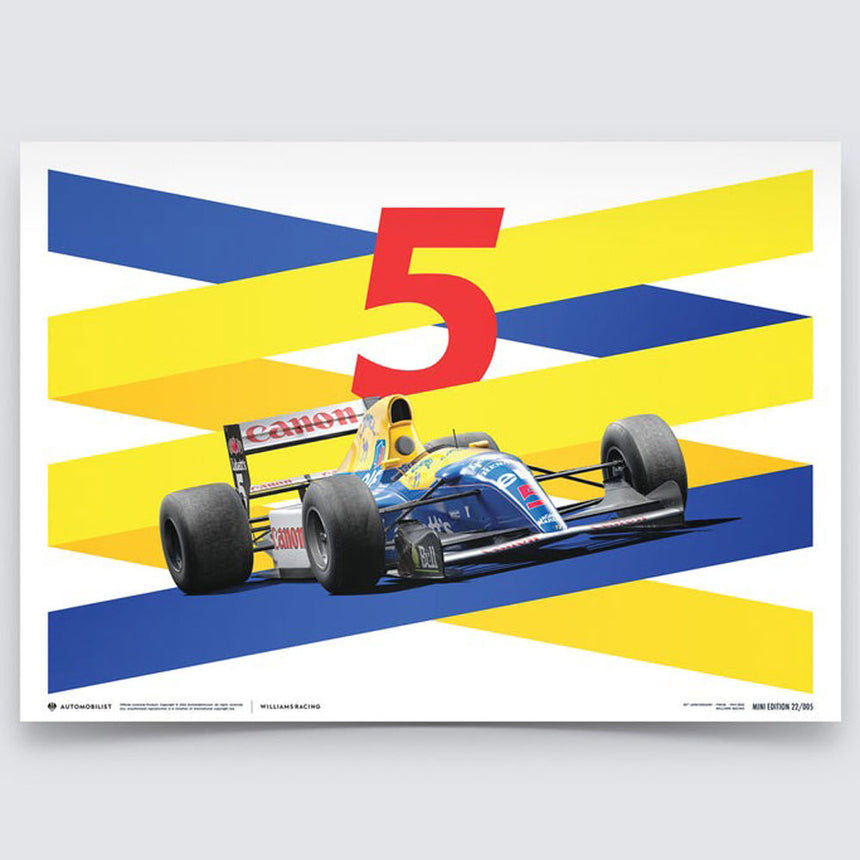 Automobilist Williams Racing Red Five F1 World Champion 1992 Print Poster