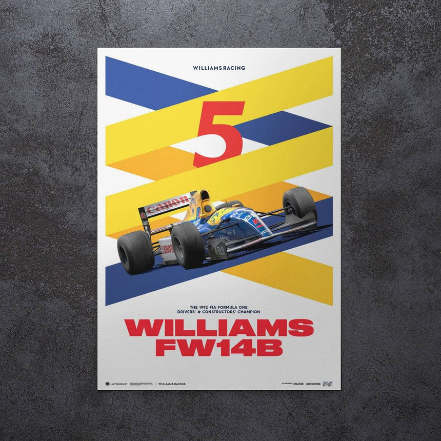 Automobilist Williams Racing Red Five F1 World Champion 1992 Print Poster