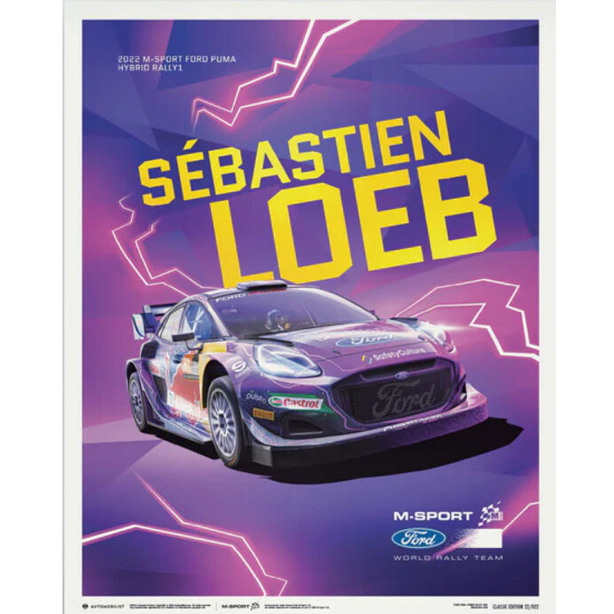 Automobilist Sébastien Loeb 2022 M-Sport Ford Puma Hybrid Rally1 Print Poster