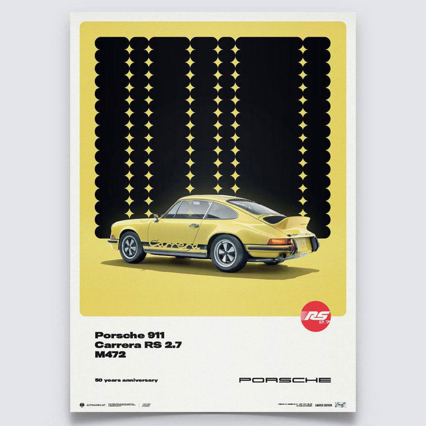Automobilist Porsche 911 Carrera RS 2.7 1973 Yellow 50th Anniversary Print Poster