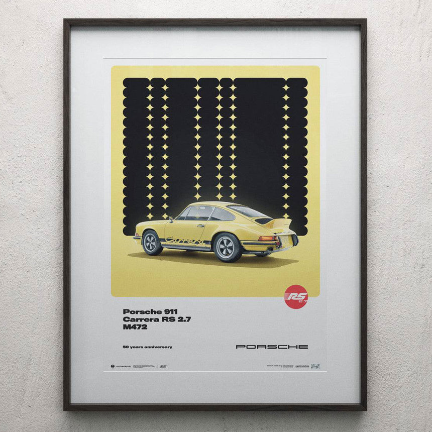 Automobilist Porsche 911 Carrera RS 2.7 1973 Yellow 50th Anniversary Print Poster