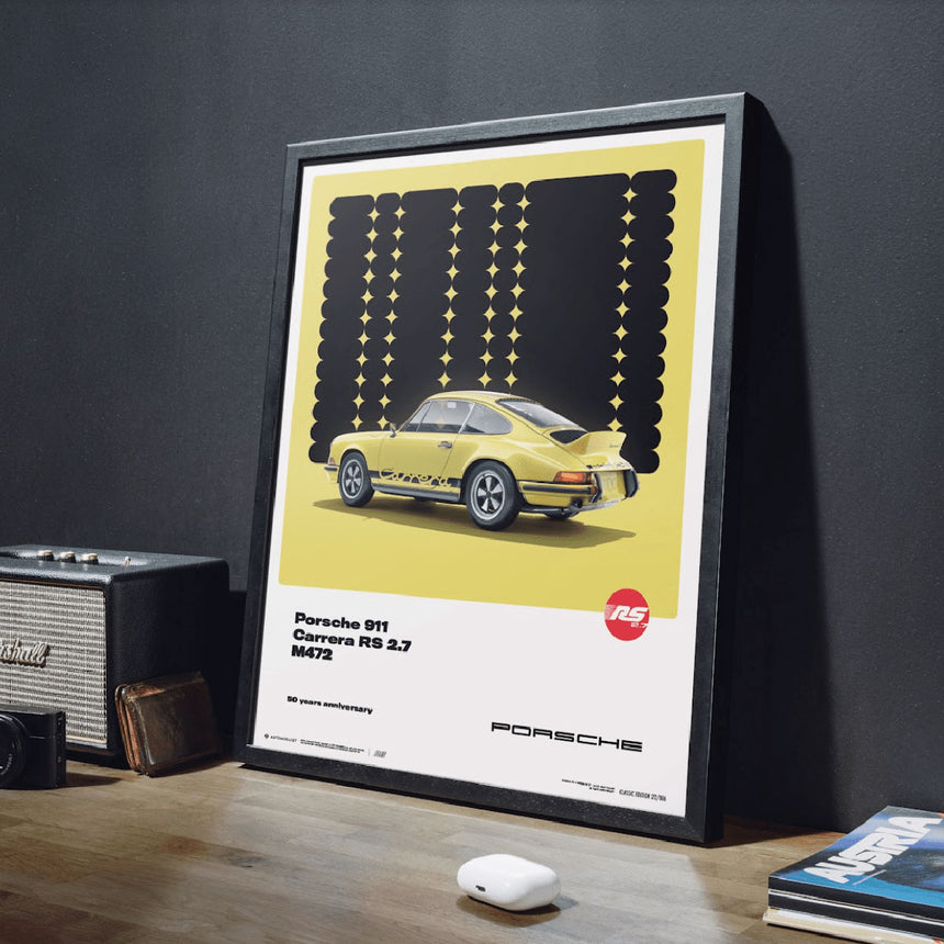 Automobilist Porsche 911 Carrera RS 2.7 1973 Yellow 50th Anniversary Print Poster