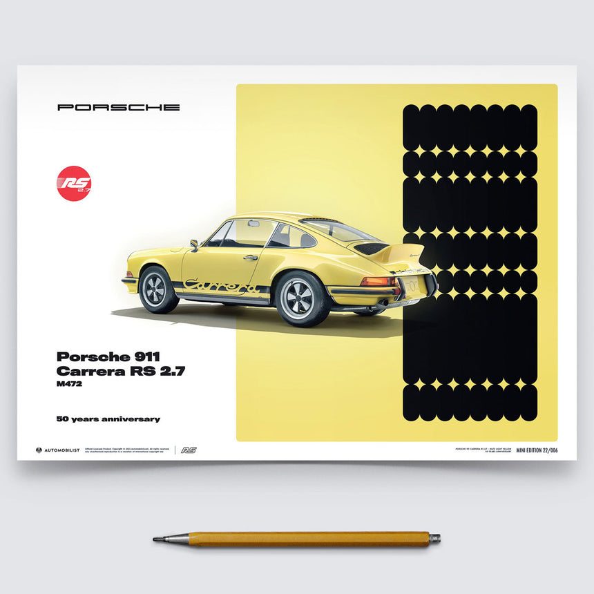 Automobilist Porsche 911 Carrera RS 2.7 1973 Yellow 50th Anniversary Print Poster