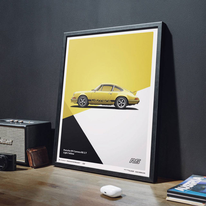 Automobilist Porsche 911 RS 1973 Yellow Print Poster
