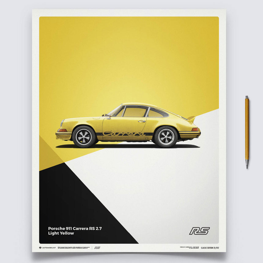 Automobilist Porsche 911 RS 1973 Yellow Print Poster