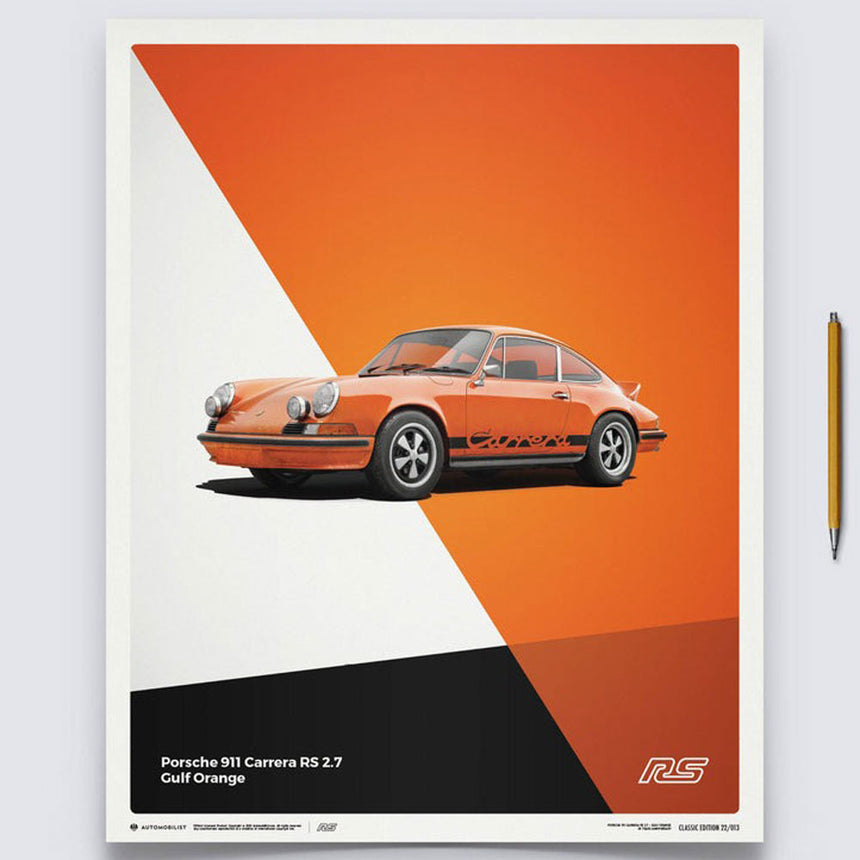 Automobilist Porsche 911 RS 1973 Orange Print Poster
