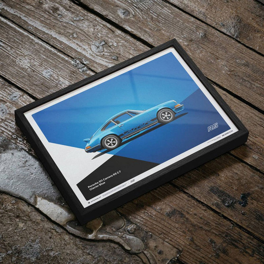 Automobilist Porsche 911 RS 1973 Blue Porsche Print Poster