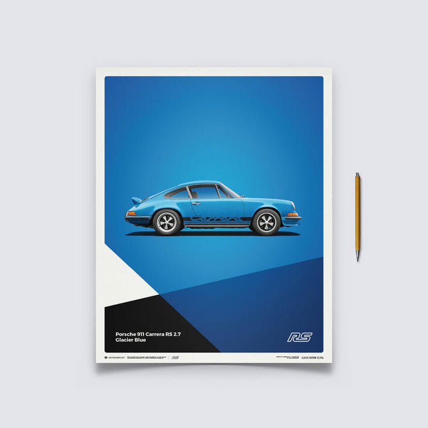 Automobilist Porsche 911 RS 1973 Blue Porsche Print Poster
