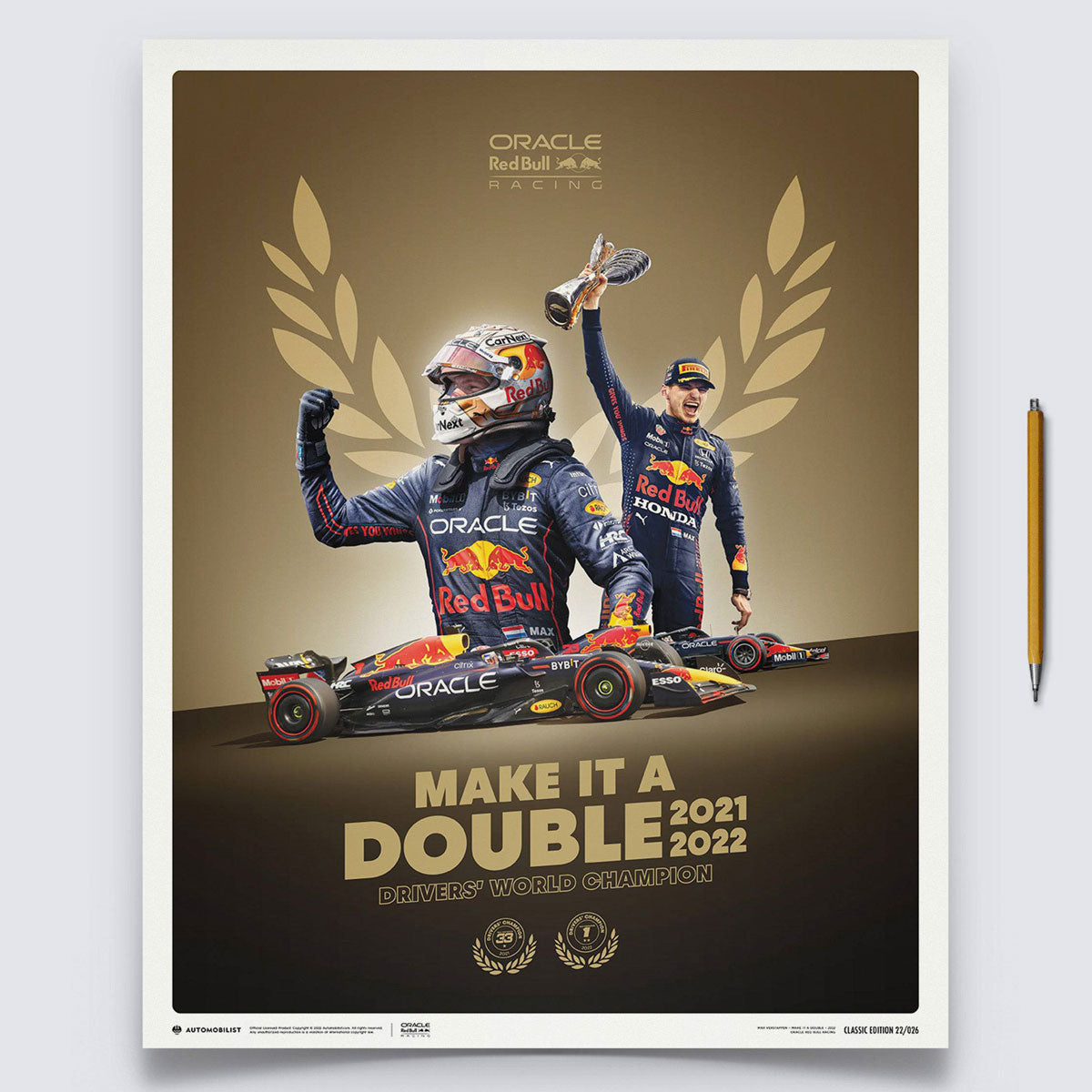 Automobilist Red Bull Racing Max Verstappen Drivers' Champion 2022 Print Poster