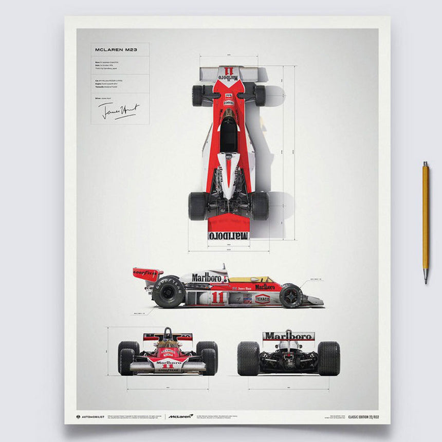 Automobilist McLaren M23 James Hunt Blueprint Japanese GP 1976 Print Poster