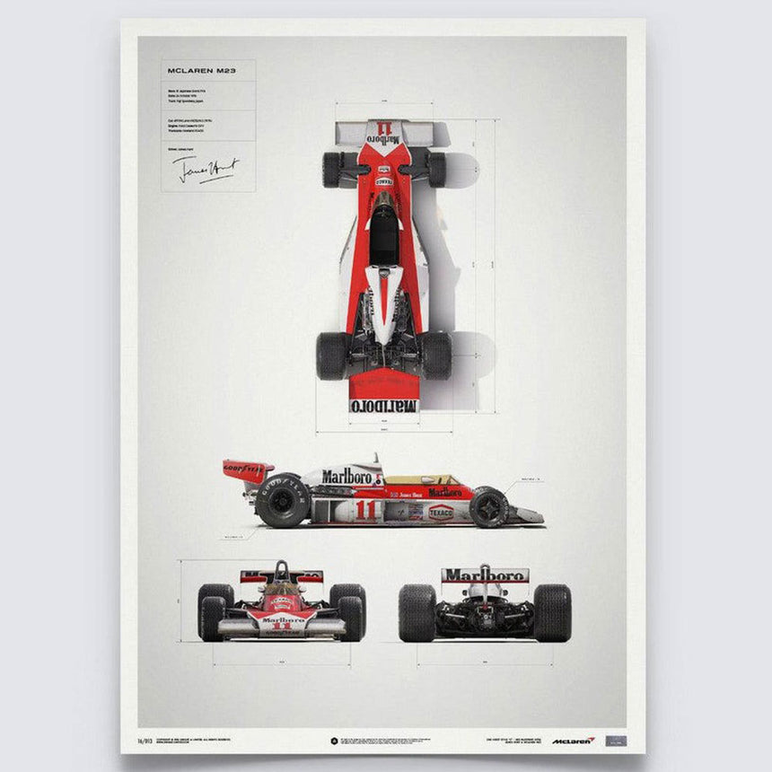 Automobilist McLaren M23 James Hunt Blueprint Japanese GP 1976 Print Poster