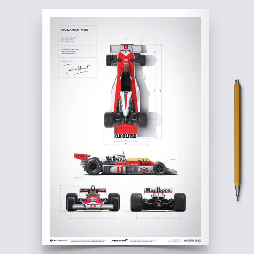 Automobilist McLaren M23 James Hunt Blueprint Japanese GP 1976 Print Poster