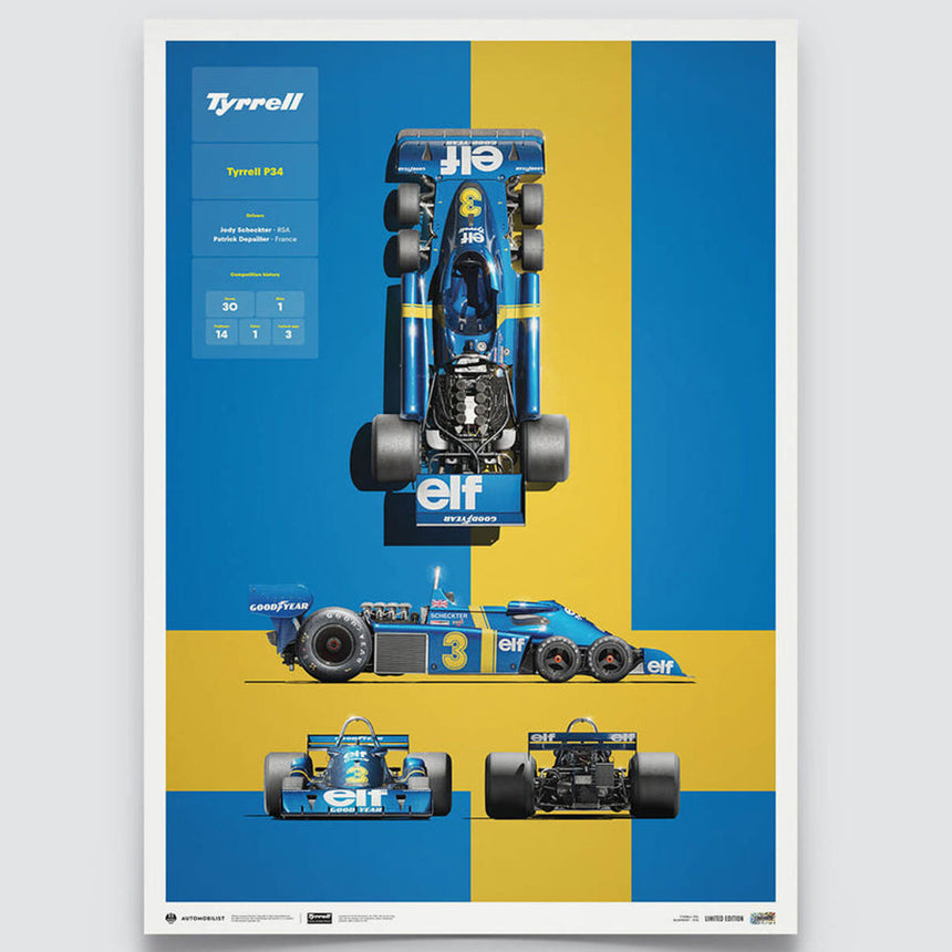 Automobilist Tyrrell P34 1976 Blueprint Jody Scheckter, Patrick Depailler Print Poster