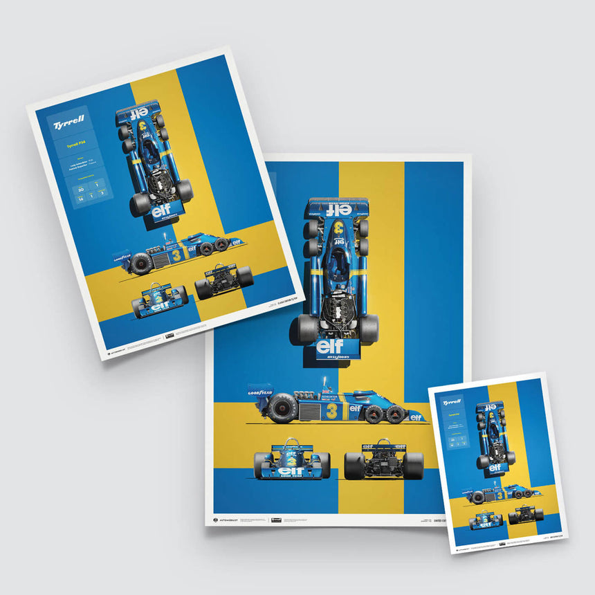 Automobilist Tyrrell P34 1976 Blueprint Jody Scheckter, Patrick Depailler Print Poster