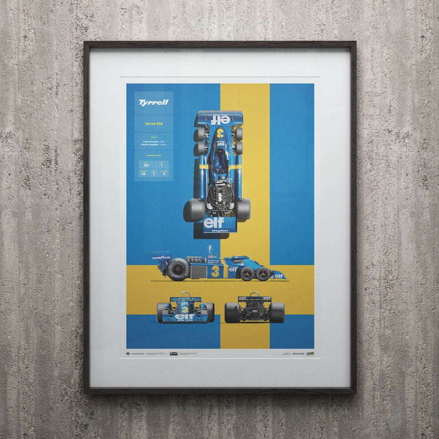 Automobilist Tyrrell P34 1976 Blueprint Jody Scheckter, Patrick Depailler Print Poster