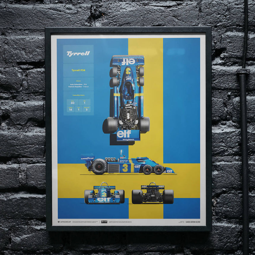 Automobilist Tyrrell P34 1976 Blueprint Jody Scheckter, Patrick Depailler Print Poster