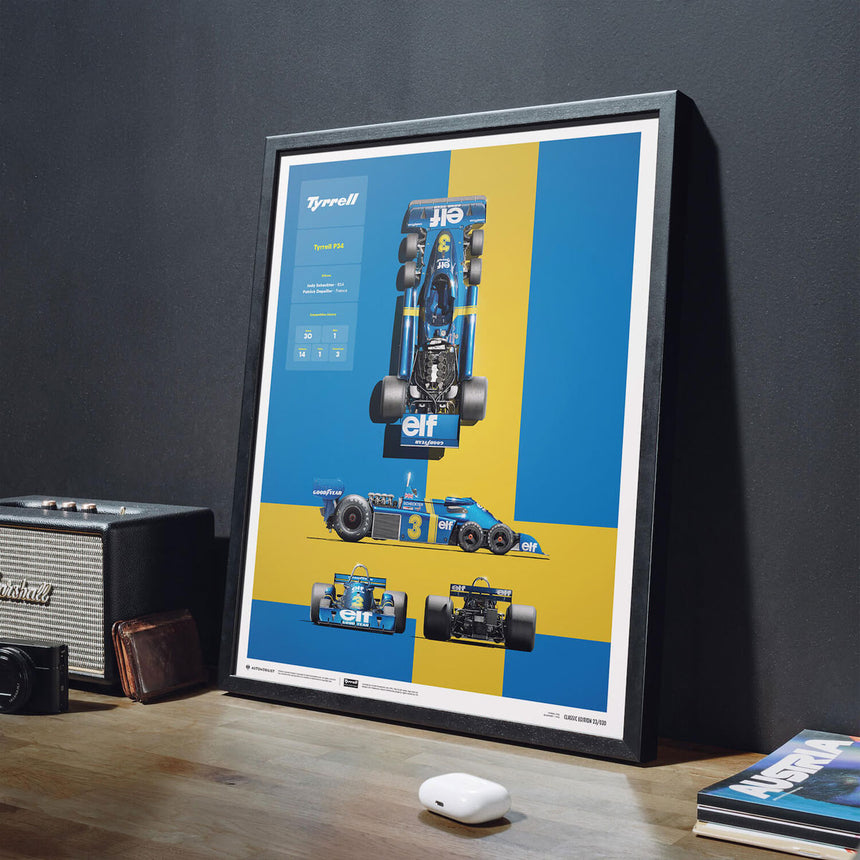 Automobilist Tyrrell P34 1976 Blueprint Jody Scheckter, Patrick Depailler Print Poster