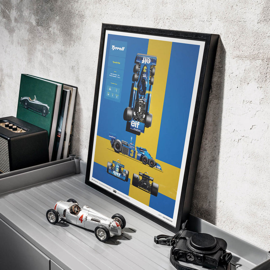 Automobilist Tyrrell P34 1976 Blueprint Jody Scheckter, Patrick Depailler Print Poster