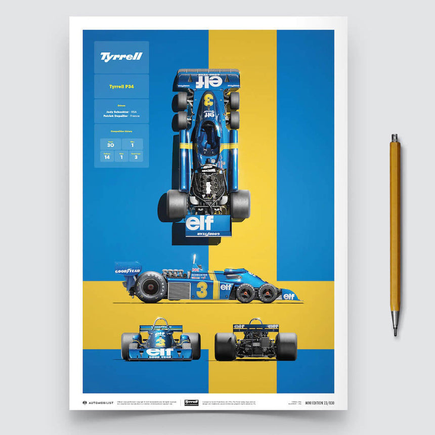 Automobilist Tyrrell P34 1976 Blueprint Jody Scheckter, Patrick Depailler Print Poster