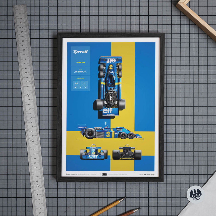Automobilist Tyrrell P34 1976 Blueprint Jody Scheckter, Patrick Depailler Print Poster