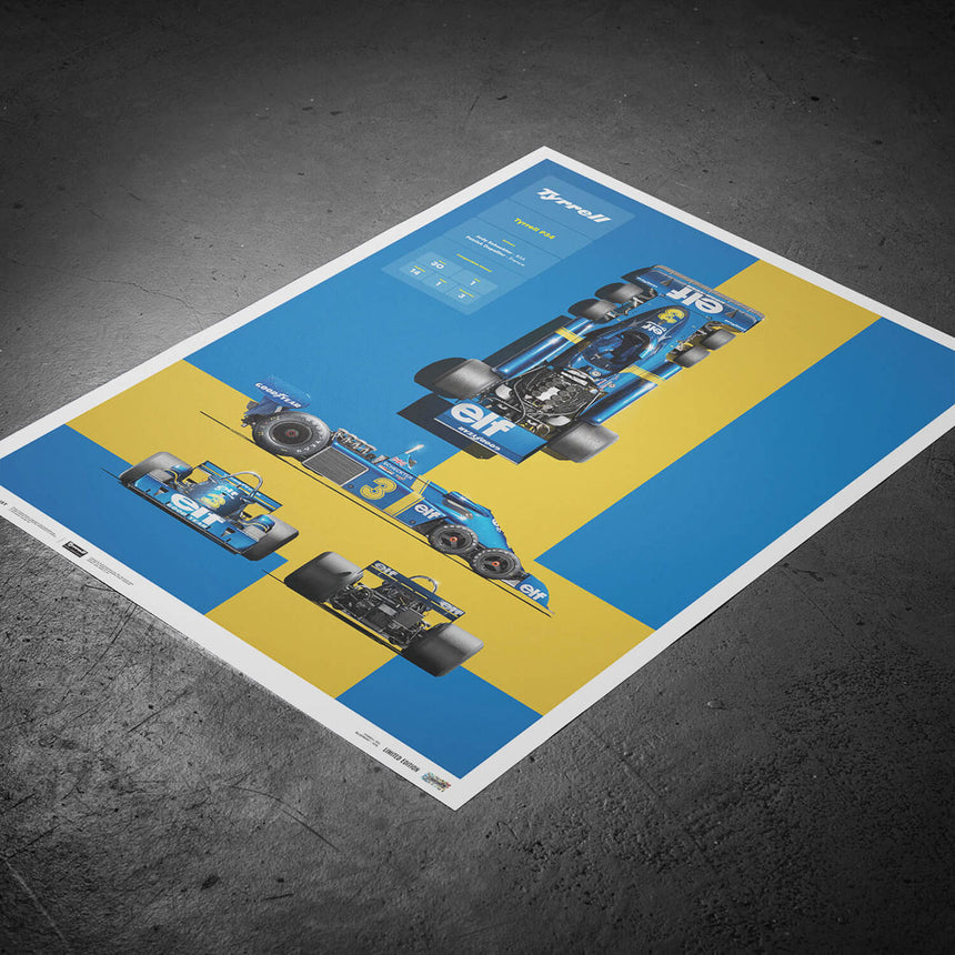 Automobilist Tyrrell P34 1976 Blueprint Jody Scheckter, Patrick Depailler Print Poster