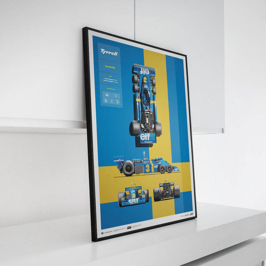 Automobilist Tyrrell P34 1976 Blueprint Jody Scheckter, Patrick Depailler Print Poster