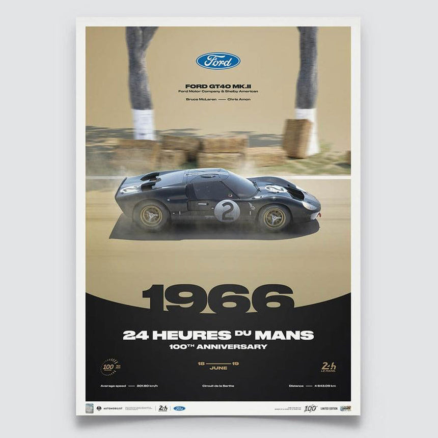 Automobilist Ford GT40 Mk.II 24h Le Mans 100th Anniversary 1966 Print Poster