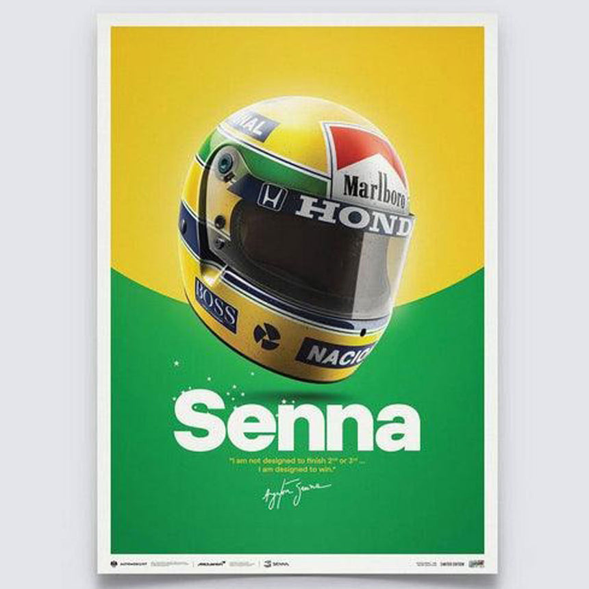 Automobilist McLaren MP4/4 Ayrton Senna Helmet San Marino GP 1988 Print Poster