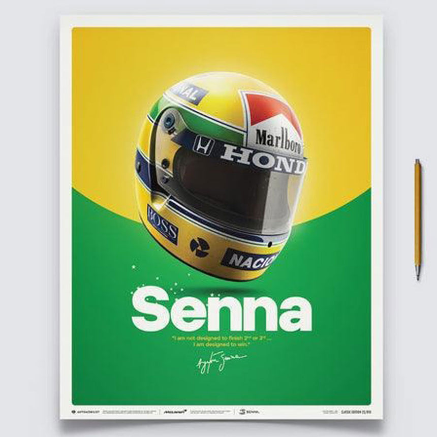 Automobilist McLaren MP4/4 Ayrton Senna Helmet San Marino GP 1988 Print Poster