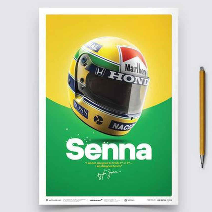 Automobilist McLaren MP4/4 Ayrton Senna Helmet San Marino GP 1988 Print Poster