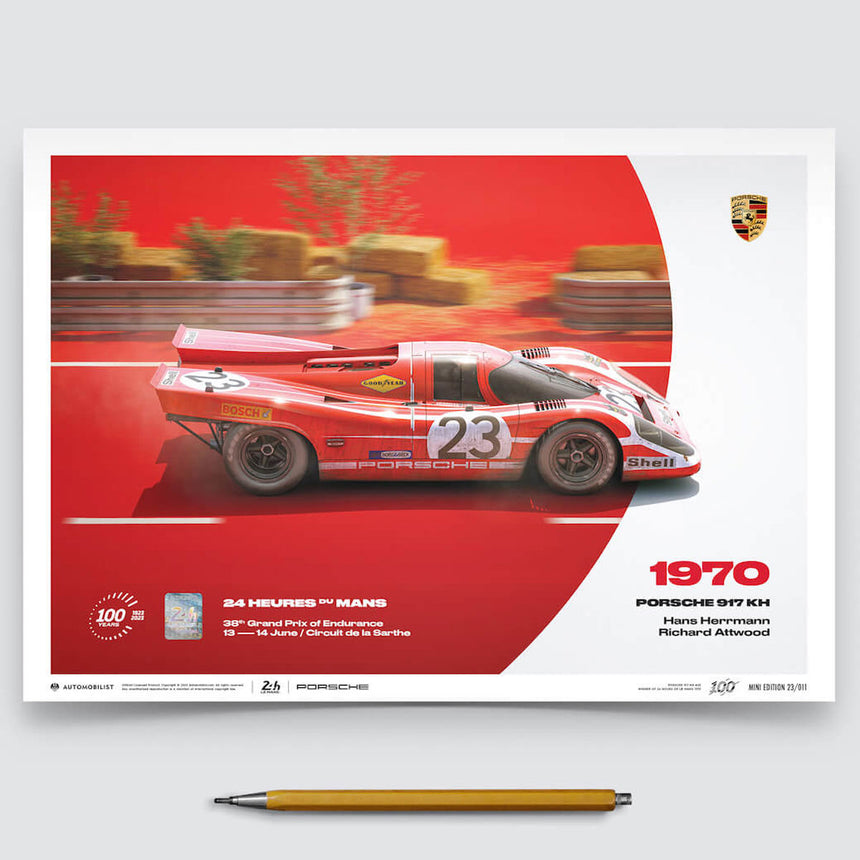 Automobilist Porsche 917 KH 1970 24h Le Mans H Herrmann, R Attwood Print Poster