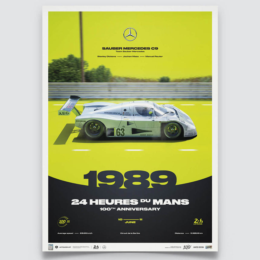 Automobilist Sauber Mercedes C9 1989 100th Anniversary 24h Le Mans Print Poster