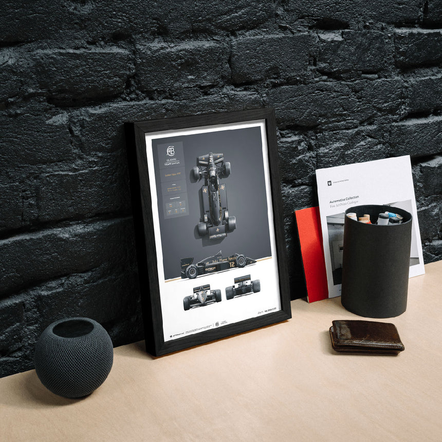 Automobilist Team Lotus Type 97T 1985 Blueprint Ayrton Senna, Angelis Print Poster