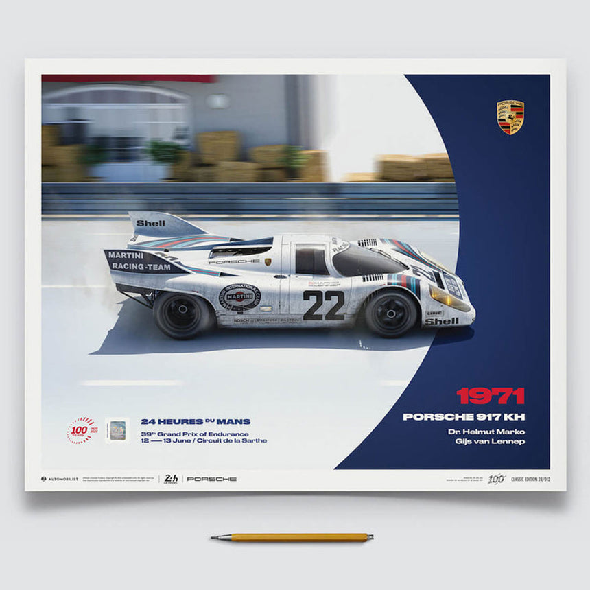 Automobilist Porsche 917 KH 1971 24h Le Mans G van Lennep, H Marko Print Poster