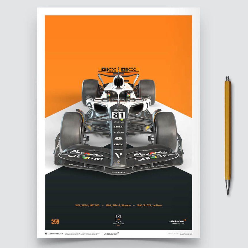 Automobilist McLaren Formula 1 Team Oscar Piastri Triple Crown Livery Print Poster