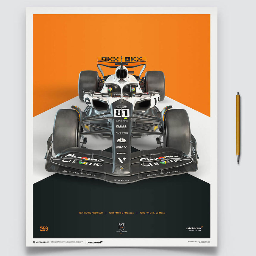 Automobilist McLaren Formula 1 Team Oscar Piastri Triple Crown Livery Print Poster