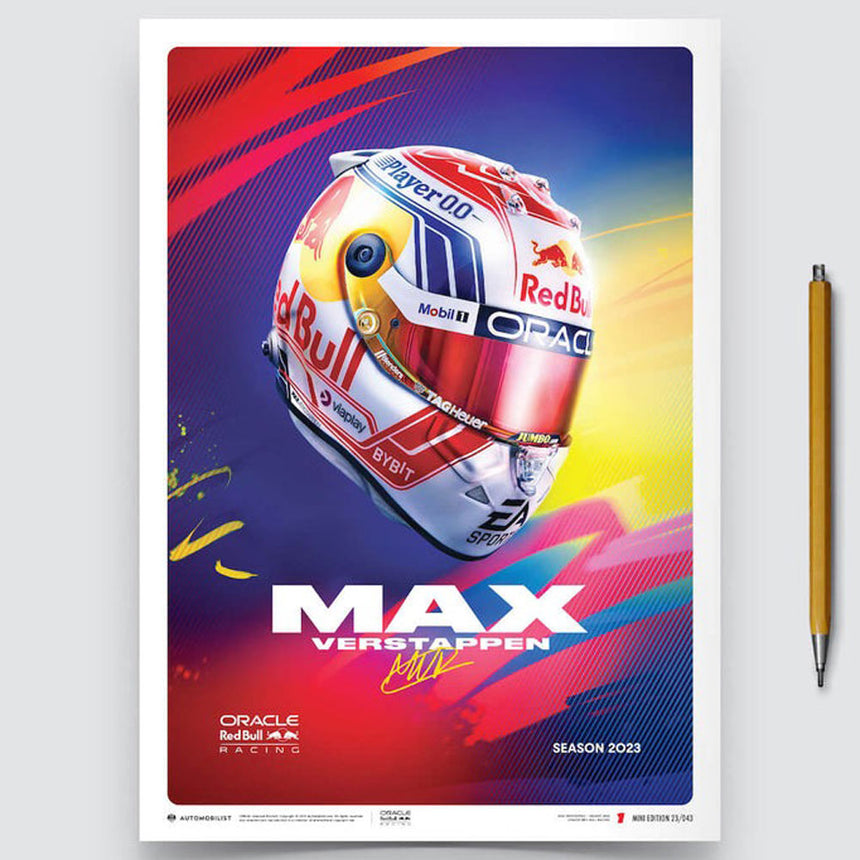 Automobilist Oracle Red Bull Racing Max Verstappen Helmet 2023 Print Poster