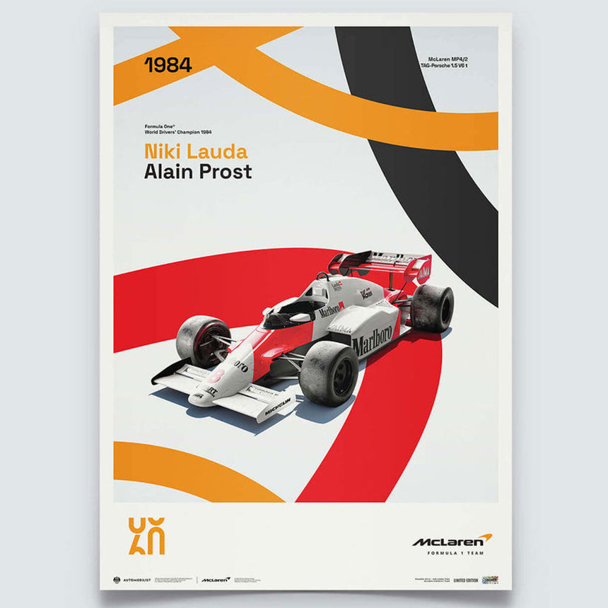 Automobilist McLaren Racing MP4/2 1984 Alain Prost, Niki Lauda Print Poster