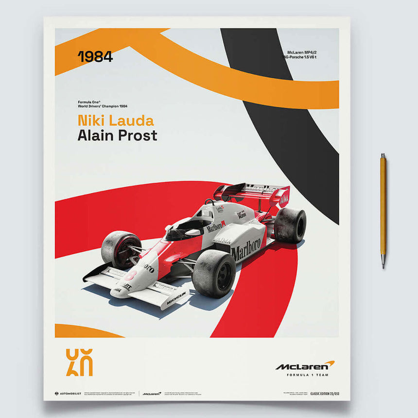 Automobilist McLaren Racing MP4/2 1984 Alain Prost, Niki Lauda Print Poster