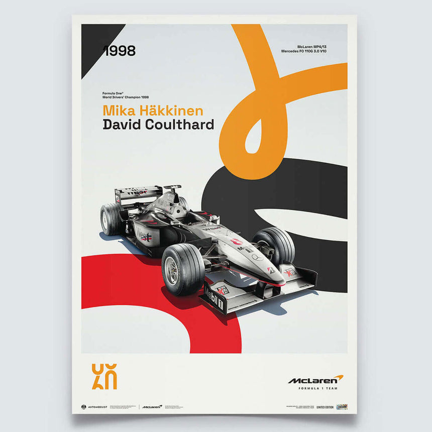 Automobilist McLaren Racing MP4/13 1998 60th Anniversary Print Poster
