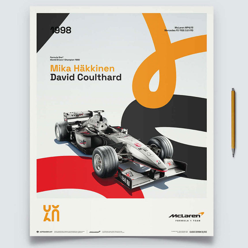 Automobilist McLaren Racing MP4/13 1998 60th Anniversary Print Poster