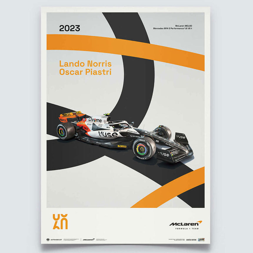 Automobilist McLaren Racing MCL60 2023 Lando Norris, Oscar Piastri Print Poster