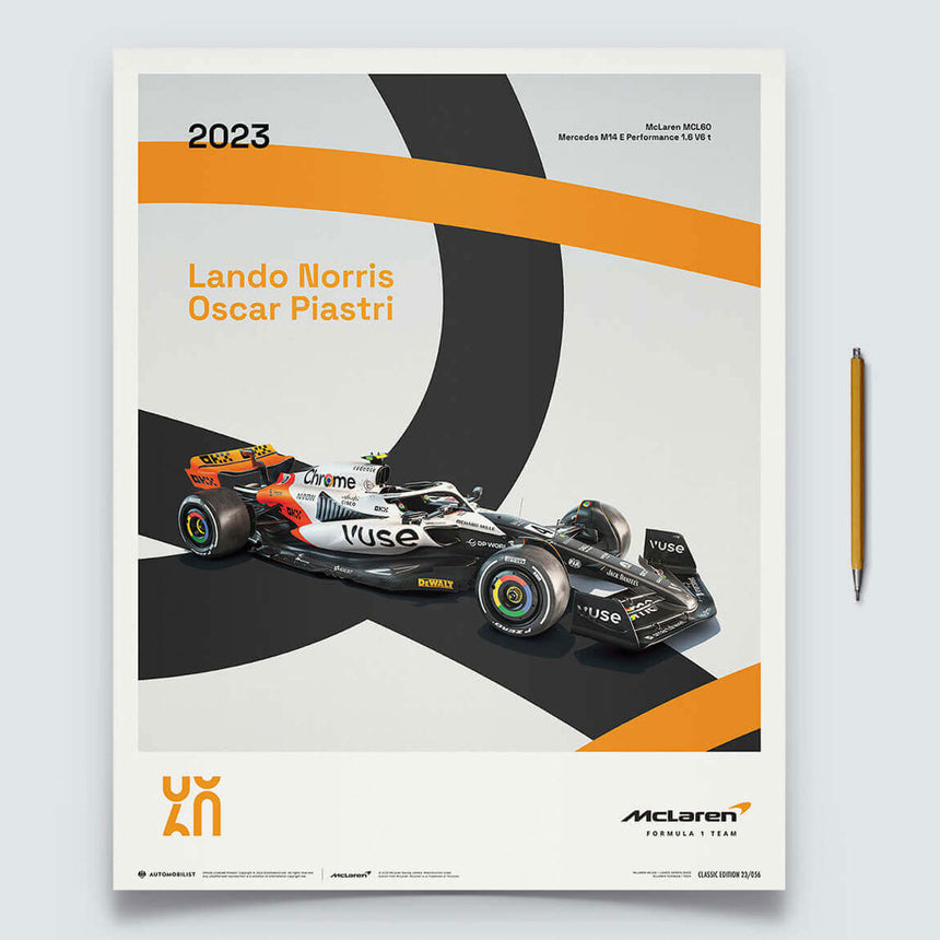 Automobilist McLaren Racing MCL60 2023 Lando Norris, Oscar Piastri Print Poster