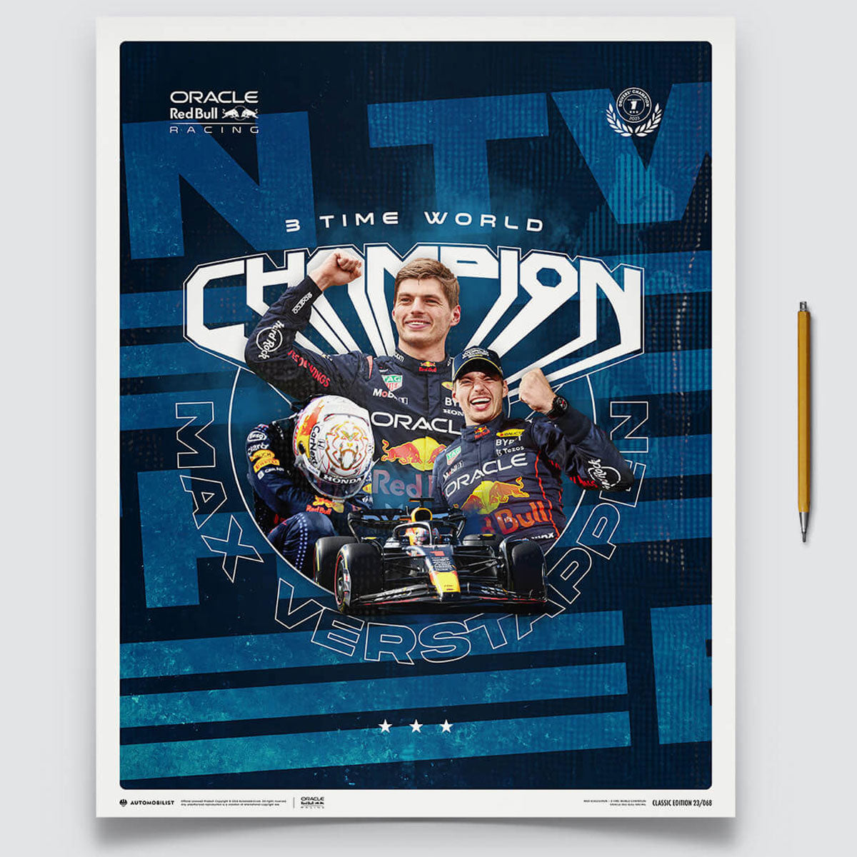 Automobilist Red Bull Racing Max Verstappen Drivers Champion 2023 Print Poster