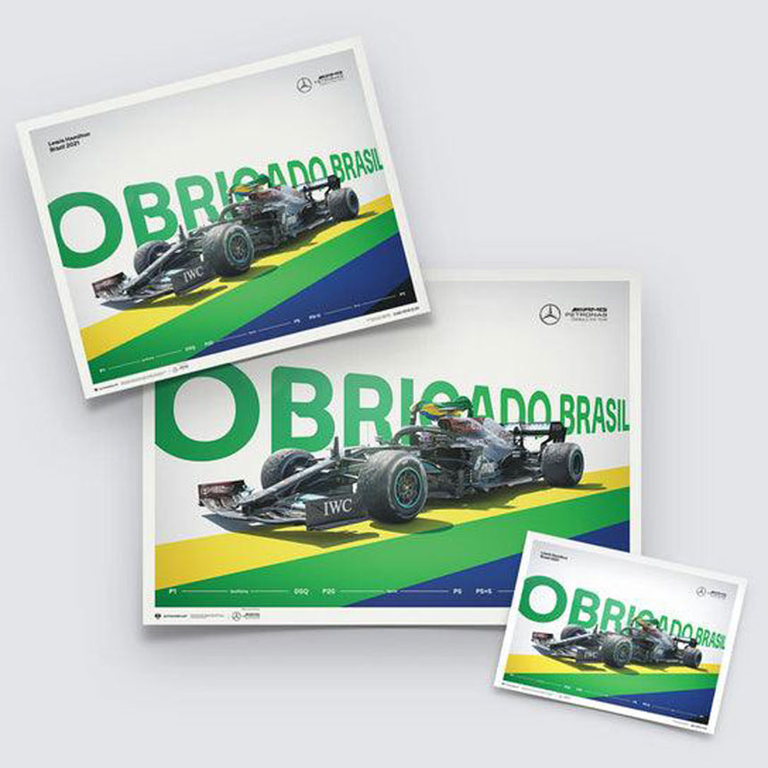Automobilist Mercedes AMG Petronas F1 Lewis Hamilton Brasil 2021 Print Poster