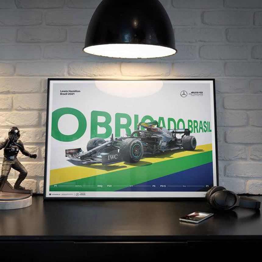 Automobilist Mercedes AMG Petronas F1 Lewis Hamilton Brasil 2021 Print Poster