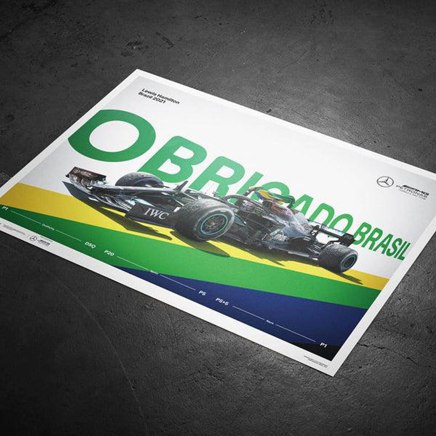 Automobilist Mercedes AMG Petronas F1 Lewis Hamilton Brasil 2021 Print Poster