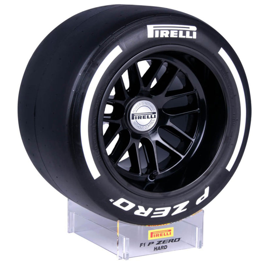Pirelli 1:2 Scale Hard Compound White Pole Position Tire & Clear Display Plinth