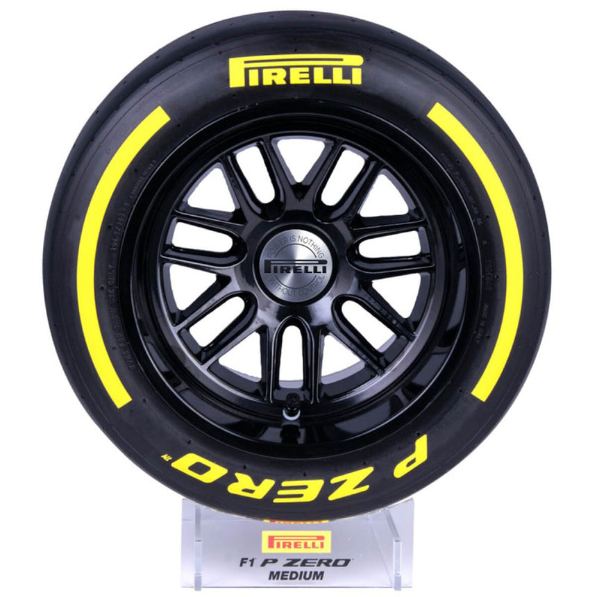 Pirelli 1:2 Scale Intermediate Yellow Pole Position Tire & Clear Display Plinth