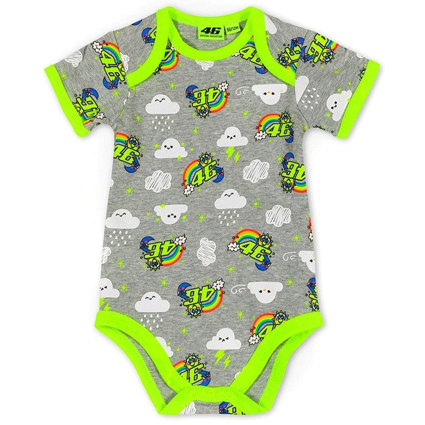 Valentino Rossi VR46 Moto GP Grey/Lime Green All Over Print Baby Bodysuit